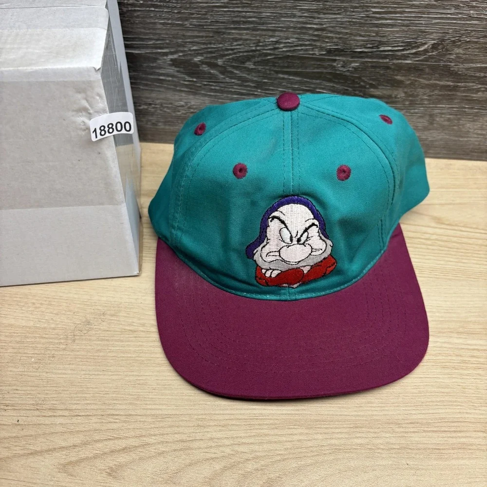 Vintage Disney Grumpy Hat Cap Snap Back Youth‎ Teal Purple Snow White 1990s